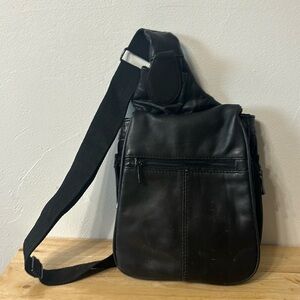 BB Design Black Genuine Leather Crossbody Sling Belt Bag Handbag Motorcycle